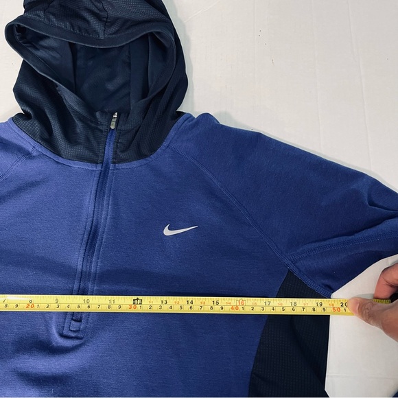 Nike Running Women M Dri-Fit Hooded Half-Zip LS Shirt Pullover Blue Lightweight - Picture 14 of 16